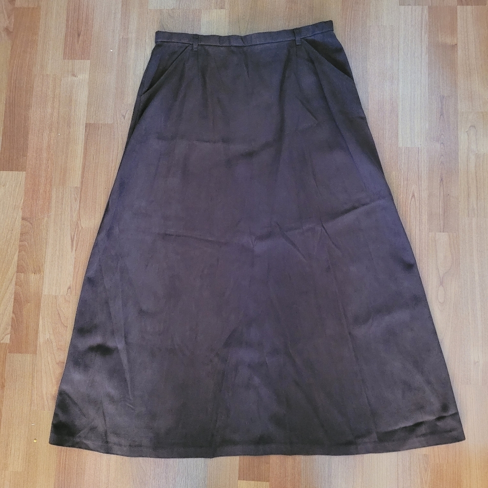 Vintage Pendleton Faux Leather Chocolate Brown Maxi Skirt Pockets  Cowgirl Rodeo